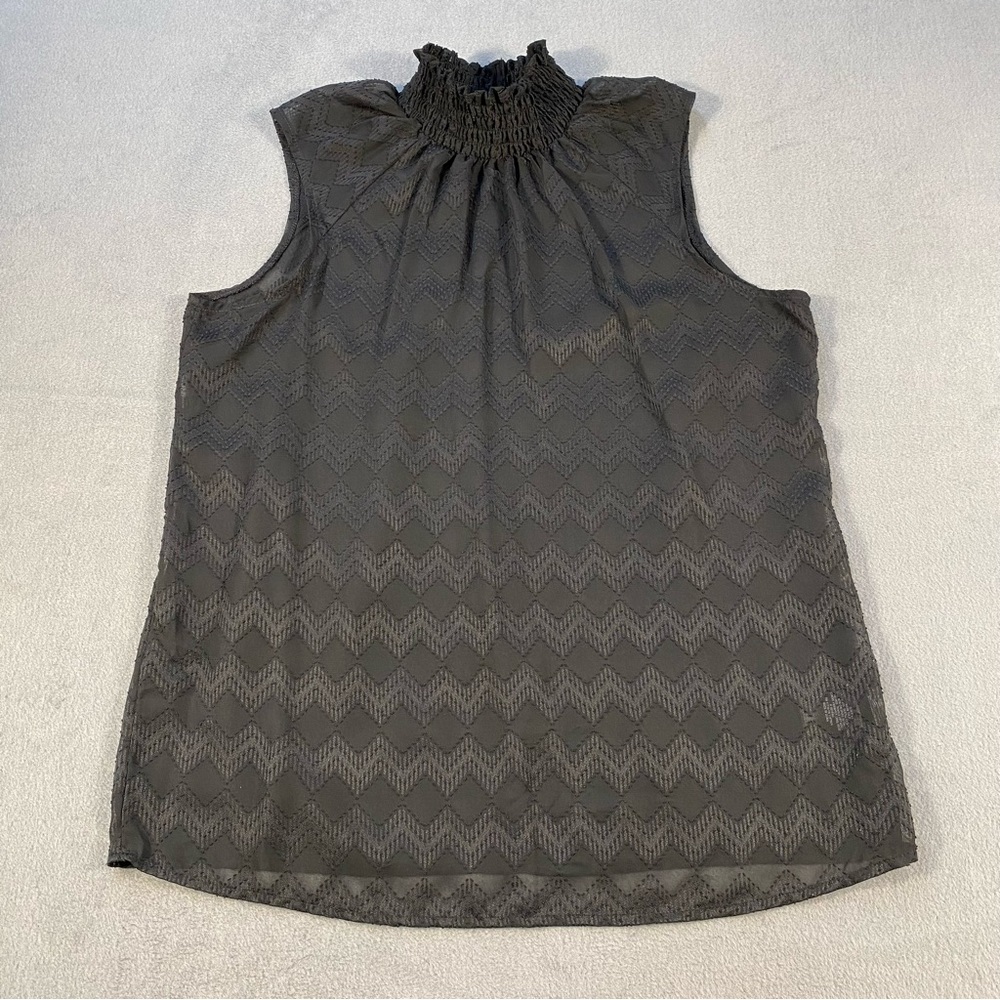 Mossimo Women’s Elegant Black Smocked Mock Neck Sleeveless Top, size M